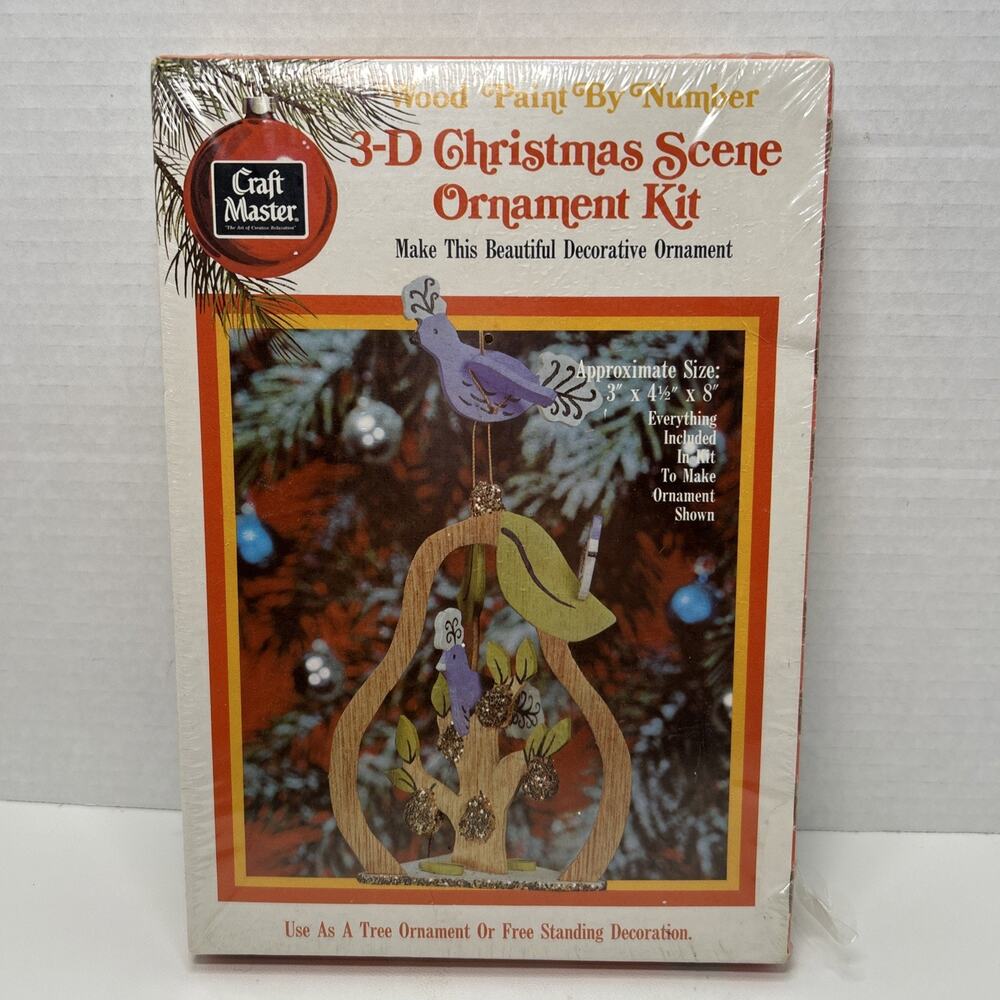Vtg 3D Pear Tree Christmas Wood Ornament Kit Craft Master Paint By Number Sealed